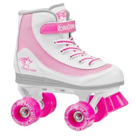 Roller Derby Firestar Youth Girl's Quad Roller Skates, White/Pink, Size 01