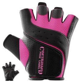 Contraband Pink Label 5137 Women's Padded Weight Lifting and Rowing Gloves w/ Grip-Lock Padding (Pair) - Machine Washable Fingerless Workout Gloves Designed Specifically for Women (Pink, Medium)