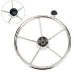 Amarine Made 5-Spoke 13-1/2 Inch Destroyer Style Stainless Boat Steering Wheel with M Size Knob - 9310SRF1