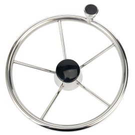 Amarine Made 5-Spoke 13-1/2 Inch Destroyer Style Stainless Boat Steering Wheel with M Size Knob - 9310SRF1