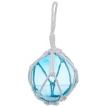 Hampton Nautical Light Blue Japanese Glass Ball Fishing Float With White Netting Decoration 6