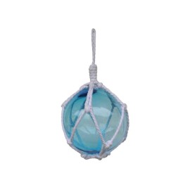 Hampton Nautical Light Blue Japanese Glass Ball Fishing Float With White Netting Decoration 6