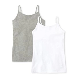 The Childrens Place Girls Basic Tank Top And Cami Shirts, Heather Graywhite 2 Pack, Large Us
