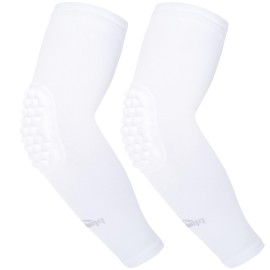 Coolomg Padded Arm Sleeves Compression Elbow Pads Basketball Baseball Football Volleyball Kids White L