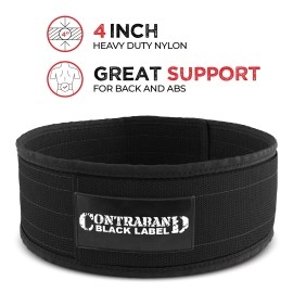 Contraband Black Label 4010 4 Inch Nylon Weight Lifting Belt w/ Hook & Loop | Heavy Duty Weight Belt and Back Support Belt for Weight Lifting | Weightlifting Belt for Men & Women (Black, Medium)