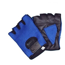 Prime Sports Leather MESH Fingerless Weight Lifting Exercise Gym Wheelchair Gloves Black/Blue WLG-021 (X-Large)