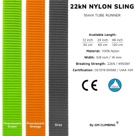 Gm Climbing One Unit 16Mm Nylon Sling Runner 120Cm / 48Inch (Fluorescent Orange)