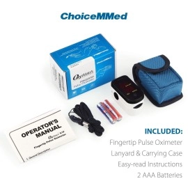 ChoiceMMed Black Finger Pulse Oximeter - Blood Oxygen Saturation Monitor Great as SPO2 Pulse Oximeter - Portable Oxygen Sensor with Included Batteries - O2 Saturation Monitor with Carry Pouch