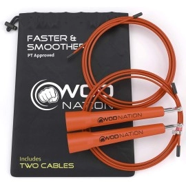 Wod Nation Adjustable Speed Jump Rope For Men, Women & Children - Blazing Fast Fitness Skipping Rope Perfect For Boxing, Mma, Endurance - Orange
