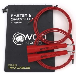 Wod Nation Adjustable Speed Jump Rope For Men, Women & Children - Blazing Fast Fitness Skipping Rope Perfect For Boxing, Mma, Endurance - Red