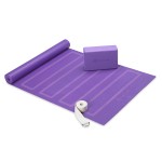 Gaiam Beginner's Yoga Starter Kit Set (Yoga Mat, Yoga Block, Yoga Strap) - Light 4mm Thick Printed Non-Slip Exercise Mat for Everyday Yoga - Includes 6ft Yoga Strap & Yoga Brick - Purple