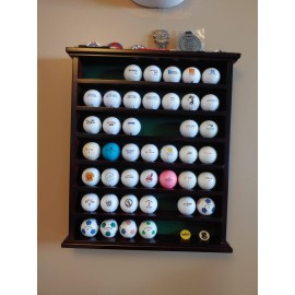 DisplayGifts Golf Gift 49-Golf Ball Display Case Cabinet Rack, No Door Open Rack Mahogany Finish