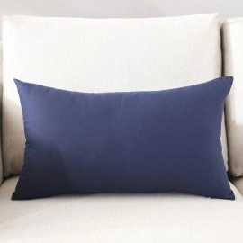 Taoson Decorative 100% Cotton Canvas Square Solid Toss Pillowcase Cushion Cover Pillow Case With Hidden Zipper Closure Only Cover No Insert - Navy Blue 12X20(30X50Cm)