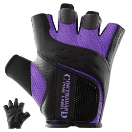 Contraband Pink Label 5137 Women's Padded Weight Lifting and Rowing Gloves w/ Grip-Lock Padding (Pair) - Machine Washable Fingerless Workout Gloves Designed Specifically for Women (Purple, Small)