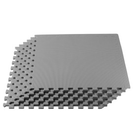 We Sell Mats 3/8 Inch Thick Multipurpose Exercise Floor Mat With Eva Foam, Interlocking Tiles, Anti-Fatigue For Home Or Gym, 24 In X 24 In, Light Gray, 16 Square Feet (4 Tiles) (M24-10M)