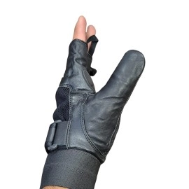 Leather Padded Spandex Fingerless Weight Lifting Training Cycling Driving Wheelchair Gloves-022 (Large)