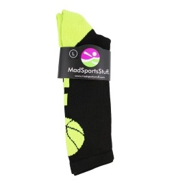 MadSportsStuff Basketball Logo Athletic Crew Socks, Small - Black/Electric Green