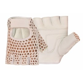Mesh Leather Padded Women Weight Lifting Training Cycling Driving Wheelchair White Gloves (Medium)