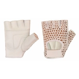 Mesh Leather Padded Women Weight Lifting Training Cycling Driving Wheelchair White Gloves (Medium)