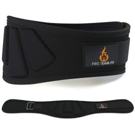 Fire Team Fit Weight Lifting Belt For Men And Women, 6 Inch, Bodybuilding Fitness Back Support For Cross Training Workout, Squats, Lunges, And Deadlifta (38 - 43 Around Navel, Large, Black)