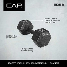 Cap Barbell Cast Iron Hex Dumbbell Weights (Pair), Black, 20 Lb