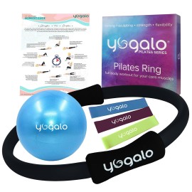 Pilates Ring And Ball Set With 3 Resistance Bands - Pilates Equipment For Home Workout - Magic Circle Pilates Ring 14 Inch To Tone, Sculpt And Strengthen - Fitness Ring For Yoga And Pilates (Black)