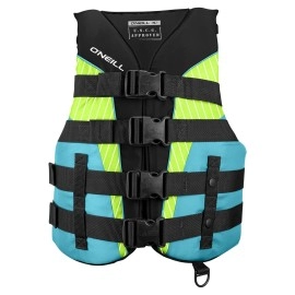 Oneill Womens Superlite Uscg Life Vest,Blackturquoiselime:Turquoise,L