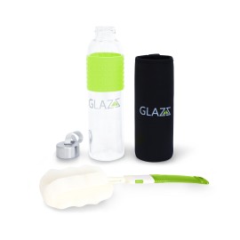 GLAZZ - Premium Borosilicate Glass Sports Water Bottle, 18.6 Ounce Capacity, Leak Resistant Cap, Neoprene Insulated Carrying Sleeve, Eco Friendly & BPA Free (Green)