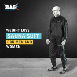 RAD Sauna Suit Men and Women, Weight Loss Sweat Suit Jacket Pant Gym, Boxing Workout (Blue, Large)