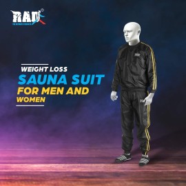 RAD Sauna Suit Men and Women, Weight Loss Sweat Suit Jacket Pant Gym, Boxing Workout (Gold, Medium)