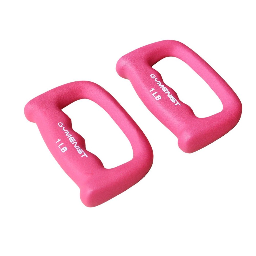 Gymenist Set Of 2 Hand Shaped Neoprene Exercise Workout Jogging Walking Cardio Dumbbells Pair (1-Lb Pink)