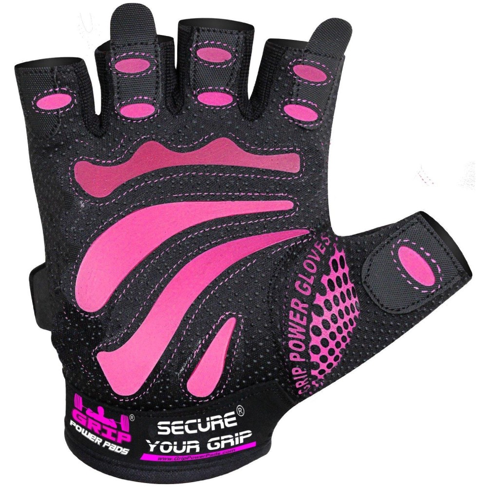 Women Gym Gloves Protect Your Hands & Improve Your Grip - Pink & Black Weightlifting Gloves - Easy To Pull On & Off - Adjustable Fit (Pink, Large)
