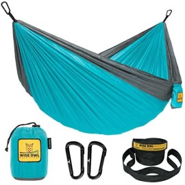 Wise Owl Outfitters Hammock For Camping Single Hammocks Gear For The Outdoors Backpacking Survival Or Travel - Portable Lightweight Parachute Nylon So Lt Blue & Grey