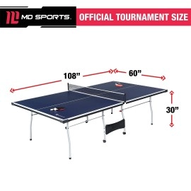 MD Sports Table Tennis Set, Regulation Ping Pong Table with Net, Paddles and Balls (8 Pieces) - Blue and White