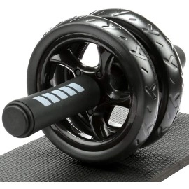 H&S Ab Roller Wheel For Abs Workout - Abdominal Core Exercise Equipment With Extra Thick Knee Pad Mat - Wdual Glide Wheels