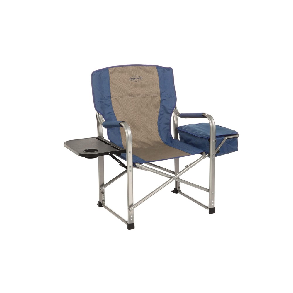 Kamp-Rite Portable Folding Director's Chair with Cooler, Side Table & Cup Holder for Camping, Tailgating, and Sports, 350 LB Capacity, Navy/Tan