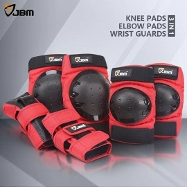 JBM international Adult / Child Knee Pads Elbow Pads Wrist Guards 3 In 1 Protective Gear Set, Red, Adult