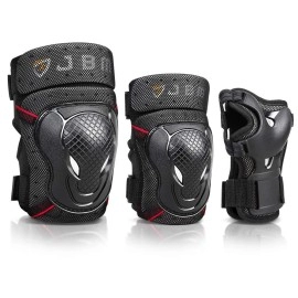 JBM Adult BMX Bike Knee Pads and Elbow Pads with Wrist Guards Protective Gear Set for Biking, Riding, Cycling and Multi Sports: Scooter, Skateboard (Black, Adult)