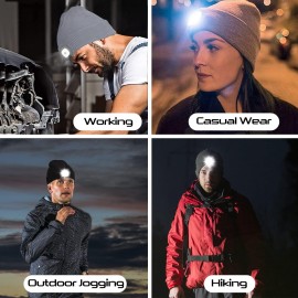 W-Plus Unisex LED Beanie with Light, Hat with Light, USB Rechargeable Hands Free LED Headlamp Hat, Christmas Gifts for Men Dad Father
