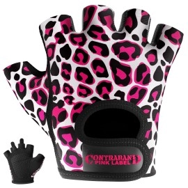 Contraband Pink Label 5297 Womens Design Series Leopard Print Lifting & Rowing Gloves (Pair) - Lightweight Vegan Medium Padded Microfiber Amara Leather Wgriplock Silicone (Pinkwhite X-Small)