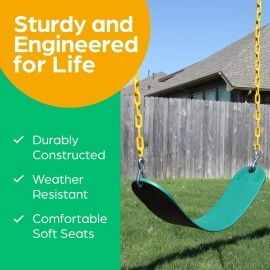 Jungle Gym Kingdom Outdoor Swing Seat Replacement - Pack of 1 Replacement Swings for Swingsets for Outside with Plastic Coated Chains and 2 Hooks, Playground Accessories, Green