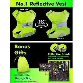 FREEMOVE Reflective Vest Running Gear + 2 Bands & Bag/Ultralight & Comfy Safety Vests with Front Zip Pocket > High Visibility Reflector > for Men, Women > Running, Dog Walking or Cycling