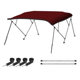 Naviskin Burgundy 3 Bow 6L X 46 H X 67-72 W Bimini Top Cover Includes Mounting Hardwares,Storage Boot With 1 Inch Aluminum Frame