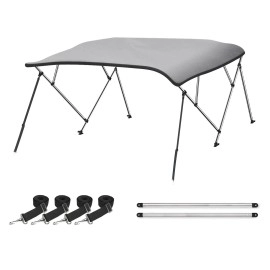 Naviskin Light Grey 3 Bow 6L X 46 H X 67-72 W Bimini Top Cover Includes Mounting Hardwares,Storage Boot With 1 Inch Aluminum Frame