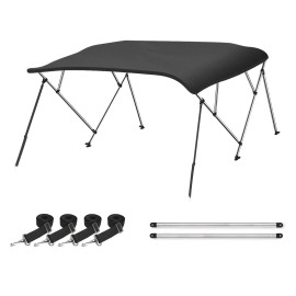 Naviskin Dark Grey 3 Bow 6L X 46 H X 67-72 W Bimini Top Cover Includes Mounting Hardwares,Storage Boot With 1 Inch Aluminum Frame