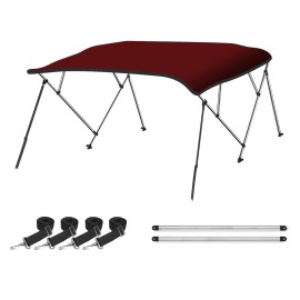 Naviskin Burgundy 4 Bow 8L X 54 H X 73-78 W Bimini Top Cover Includes Mounting Hardwares,Storage Boot With 1 Inch Aluminum Frame