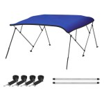 Naviskin Pacific Blue 3 Bow 6L X 46 H X 61-66 W Bimini Top Cover Includes Mounting Hardwares,Storage Boot With 1 Inch Aluminum Frame