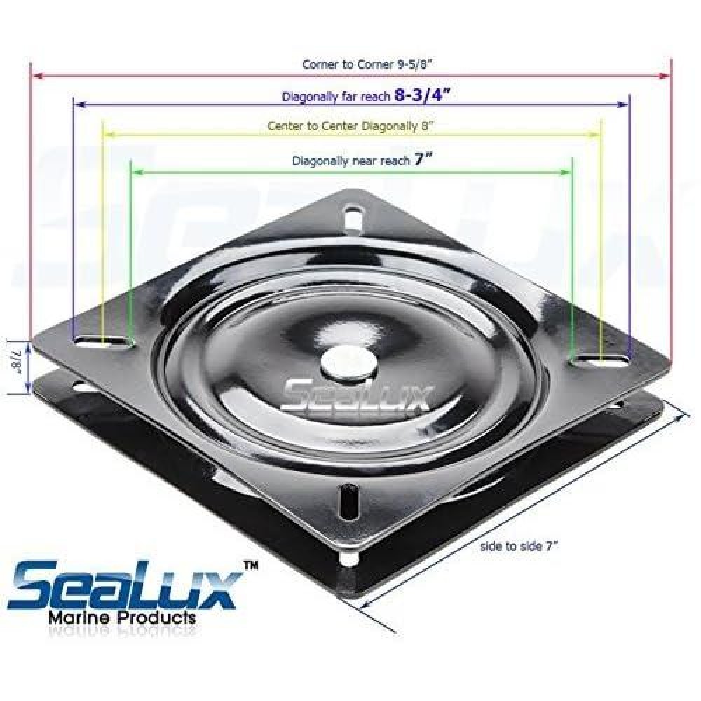 Sealux Universal Heavy Duty 360 Degree 7 Hole Pattern Seat Swivel Base Mount Plate For Bar Stool, Chair, Boat Or Van Pilot Seat (Large)