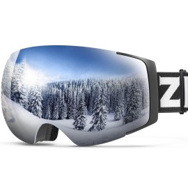 Zionor X4 Ski Goggles Magnetic Lens - Snowboard Goggles For Men Women Adult - Snow Goggles Anti-Fog Uv Protection (Vlt 8.59% Black Frame Revo Silver Lens)