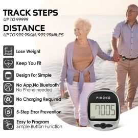 PINGKO Track Steps Multi-Function Portable Sport Pedometers Step/Distance/Calories Counter Fitness Tracker - Black